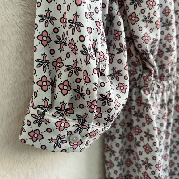 LOFT Outlet Floral Print V-neck Drawstring Mini Dress Medium Petite - Picture 6 of 6